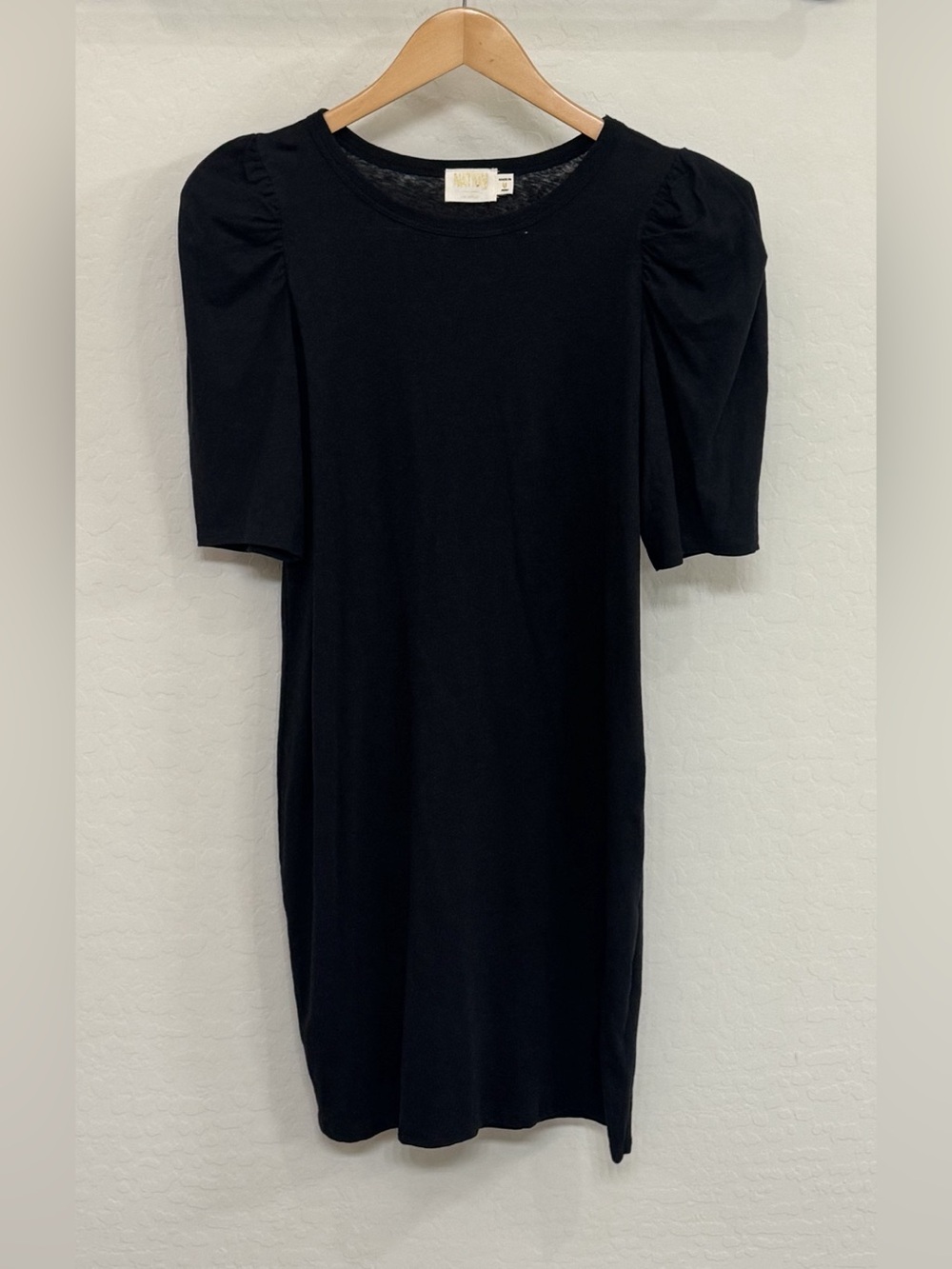 Nation LTD Jules Puff Sleeve Dress Black Pima Cotton Linen Blend Medium